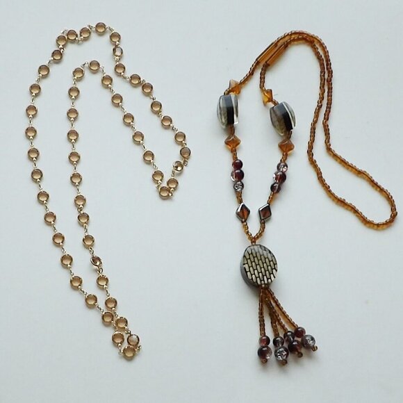 Bundle of 2 Longer Length Necklaces 36" Long Beaded - Picture 1 of 9